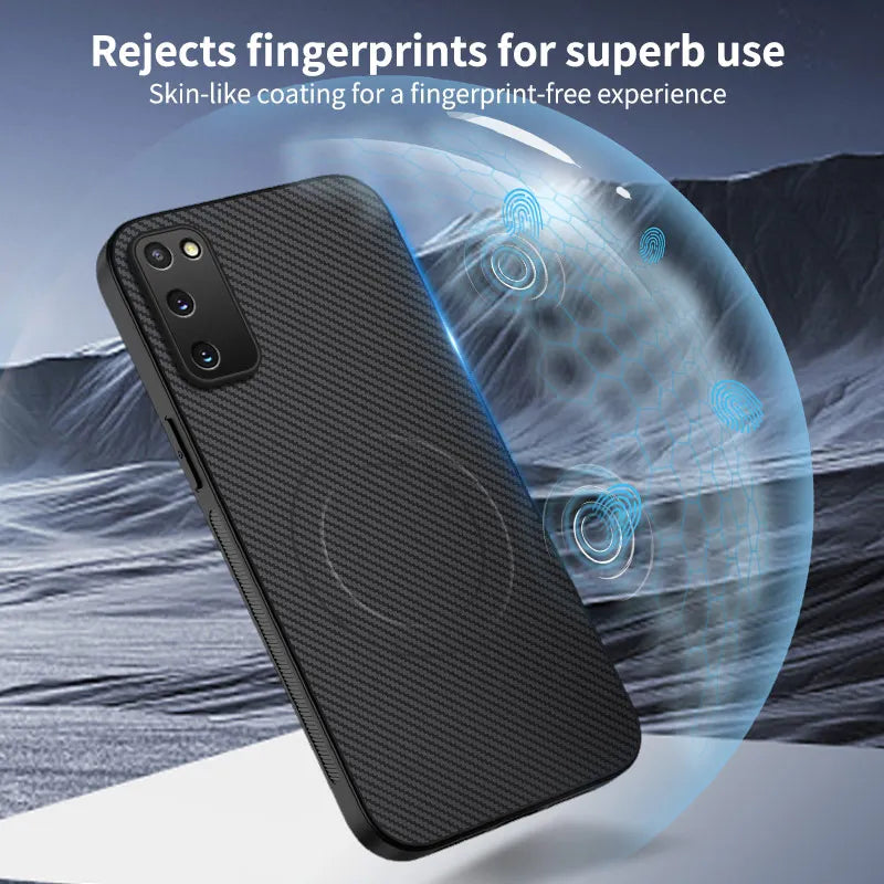 Carbon Fiber Texture Wireless Charging Magnetic Case For Samsung Galaxy S20 FE S20FE S20 Plus Ultra 5G ShockProof Phone Cover