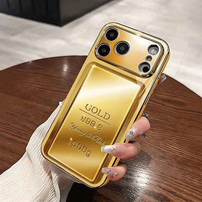 Gold Pure Gold Bar Pattern Gold Metallic Paint Glass Phone Case For iPhone 17 Pro Max 11 12 13 14 15 16 Plus 17 Air 16E Cover