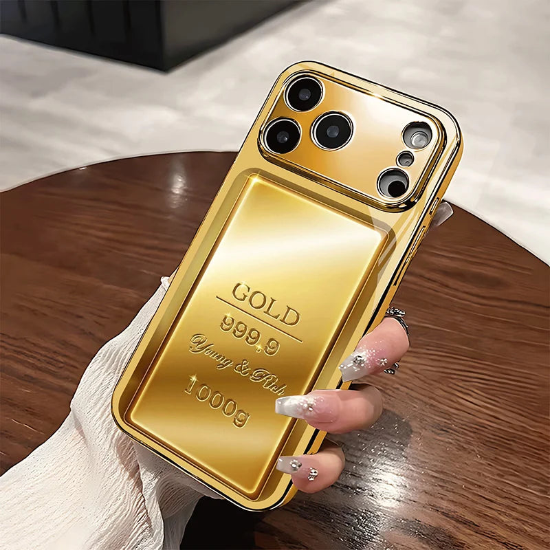 Gold Pure Gold Bar Pattern Gold Metallic Paint Glass Phone Case For iPhone 17 Pro Max 11 12 13 14 15 16 Plus 17 Air 16E Cover