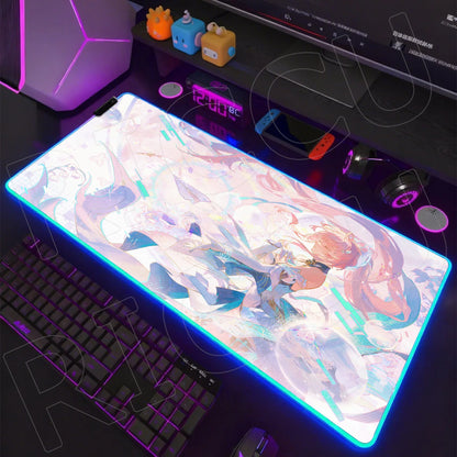 RGB HD XXL Mousepad Game Wuthering Waves Aemeath Mouse Pad Rug Desk Mat Computer Gaming PC Accessories Rubber Keyboard LED Mats