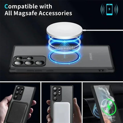 Magnetic Luxury Matte Phone Case For Samsung Galaxy S26 S25 S24 S23 Ultra Plus FE Lens Protect Wireless Charge Shockproof Cover