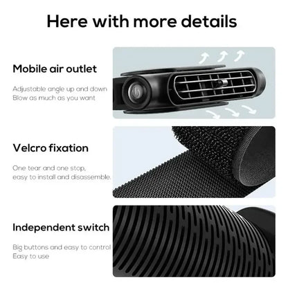 Portable Car Seat Fan with USB Power Adjustable 3-Speed Turbine Headrest and Backrest Cooling Fan Leafless Design Amagi
