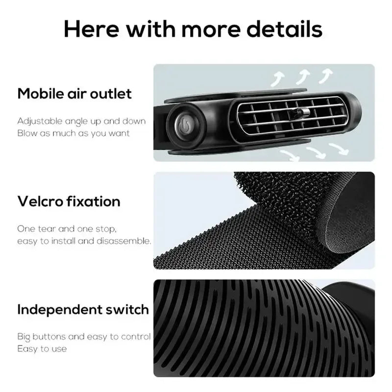 Portable Car Seat Fan with USB Power Adjustable 3-Speed Turbine Headrest and Backrest Cooling Fan Leafless Design Amagi