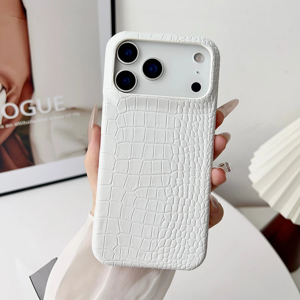 Advanced Solid Color Glossy Crocodile Skin Pattern Shockproof Protective Phone Cover Case for iPhone 17 16 15 14 Pro Max 17Air