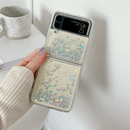 for Samsung Z Flip 8 Quicksand Love Heart Case For Samsung Galaxy Z Flip 7 6 5 4 3 Z flip 8 Glitter Fluorescence Luminous Cover