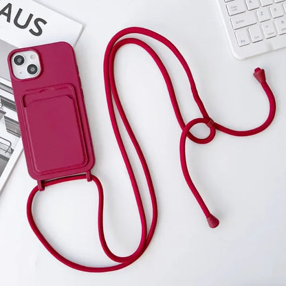 Crossboby Lanyard Rope Phone Case for IPhone 17 Air 16 15 14 Plus 13 12 11 Pro Max Silicone Card Package Fall Prevention Cover