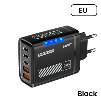 New 240W GaN Phone Fast Charger 5 Ports 3USB 2PD Fast Charging QC 3.0 Wall Charger Adapter For iPhone Samsung Xiaomi US EU