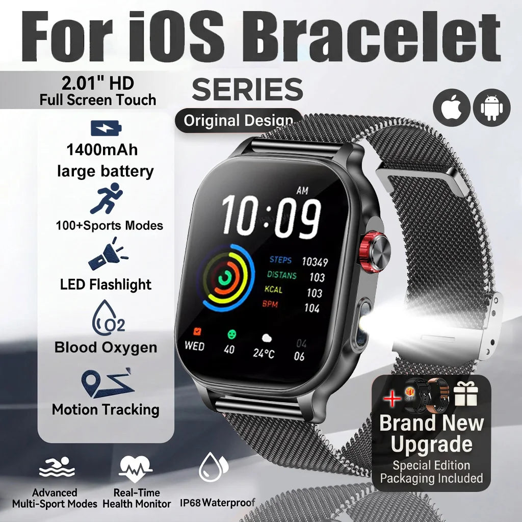 1400mAh Military Grade Smart Watch 200 Days Battery Life 5ATM Waterproof Bluetooth Call Alert LED Flashlight Sports Watches Men