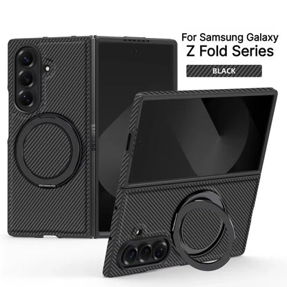 Business Carbon Fiber Texture Magnetic Case for Samsung Galaxy Z Fold 8 Ultra 7 6 5 4 for Magsafe Rotating Stand Protector Cover