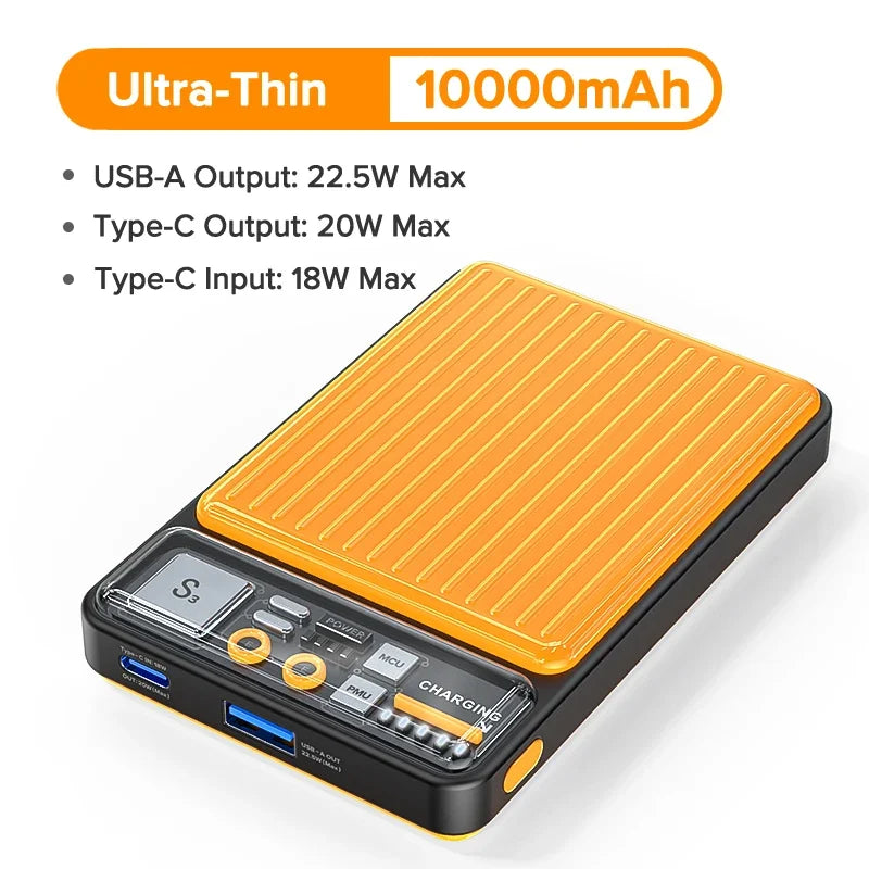QOOVI Power Bank 22.5W Ultra-thin Portable Charger Powerbank 10000mAh Battery Fast Charging For iPhone 16 15 Xiaomi Samsung