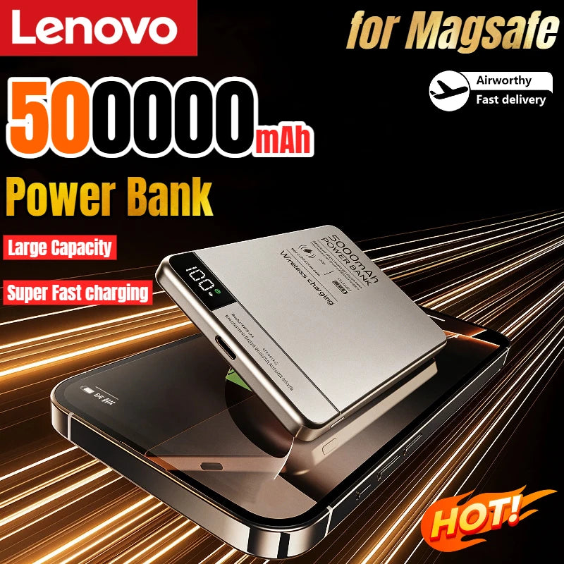 Lenovo Magnetic Power Bank 500000mAh Wireless Super Fast Charging External Battery for Magsafe Powerbank for iPhone 17/16/15/14