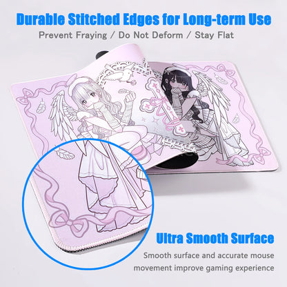 Anime Cute Angel Girls Mouse Pad Laptop Gaming Extended Desk Mat PC Kawaii Gamer Cabinet Mousepad XXL Keyboard Rug Pink Carpet