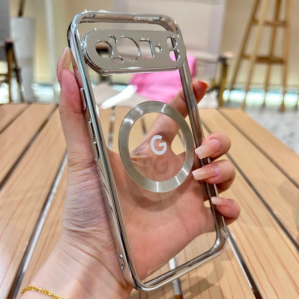 Clear Electroplating Compatible Magnetic Wireless Charging Phone Case For Google Pixel 11 10 9 A Pro XL Shockproof Protect Cover