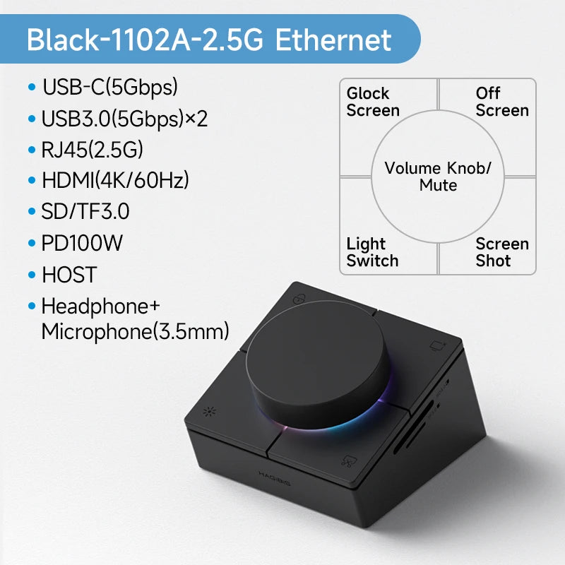 Hagibis Knob USB C Hub With Shortcut Buttons Type-C Docking Station Volume Adjustment Desktop Controller 2.5G RJ45 for Macbook
