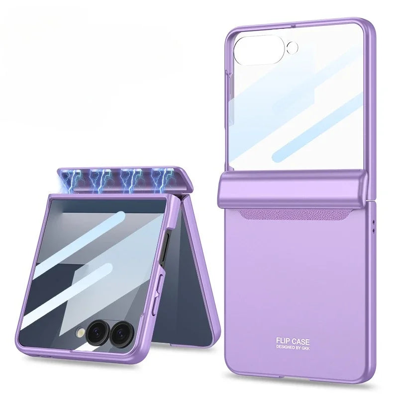 Hinge Protection Magnetic Hard Shell Phone Case for Samsung Galaxy Z Flip 8 7 6 Flip7 Flip6 with Tempered Film Protector Cover
