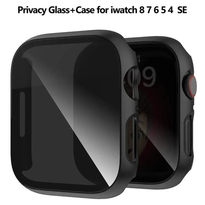 Privacy Glass+Case for Apple Watch 49mm 45mm 41mm 44mm 40mm Tempered Anti-Peeping Screen Protector for IWatch 8 7 6 5 4 9 Cover