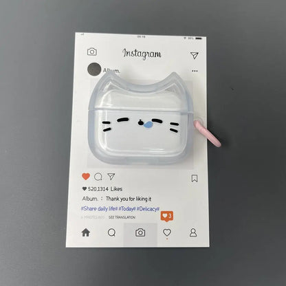 For Anti-Fall Sleepy Cat Earphone Case Dustproof Shockproof Headphone Protective Case with Keyring for Airpods 4 3 2 1/ Pro/Pro2