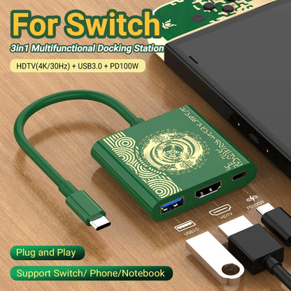 3 In 1 USB C HUB Type C to HDMI 4K with PD 100W Fast Charging USB 3.0 Docking Station for Switch MacBook Laptop Computer Phone