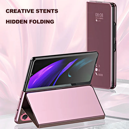 6 Colors Mirror Clear View Stand Flip Case For Samsung Galaxy Z Fold 2 3 4 5 6 7 8 Ultra Full Cover Folding Plathing Phone Cover