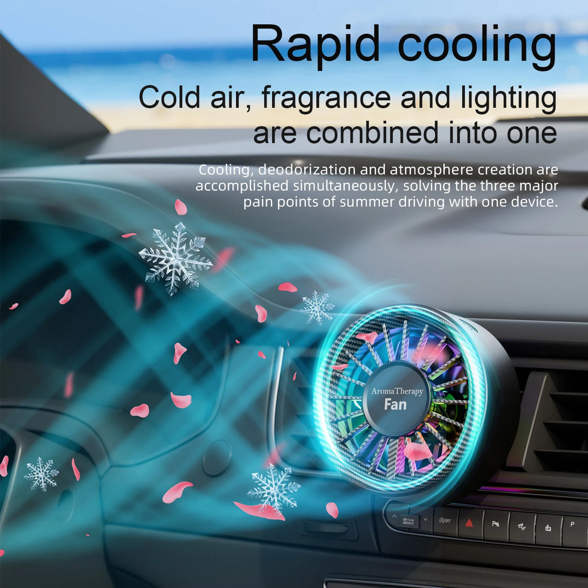 BLALION Car Mini Fan Air Outlet Fan Colorful Ambient Light Type C Charging Port Car Air Outlet Clip Fans 3 Speeds Air Freshener