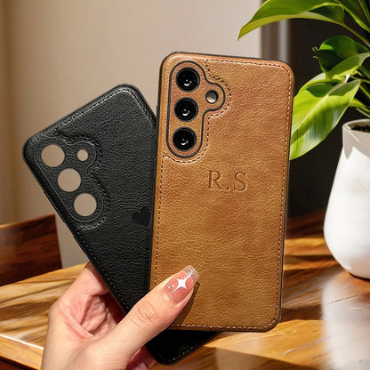 Personalised Customized Initials Name Case For Samsung Galaxy S22 S23 S24 S25 Ultra Soft Luxury Classic Leather Cover S24 S25