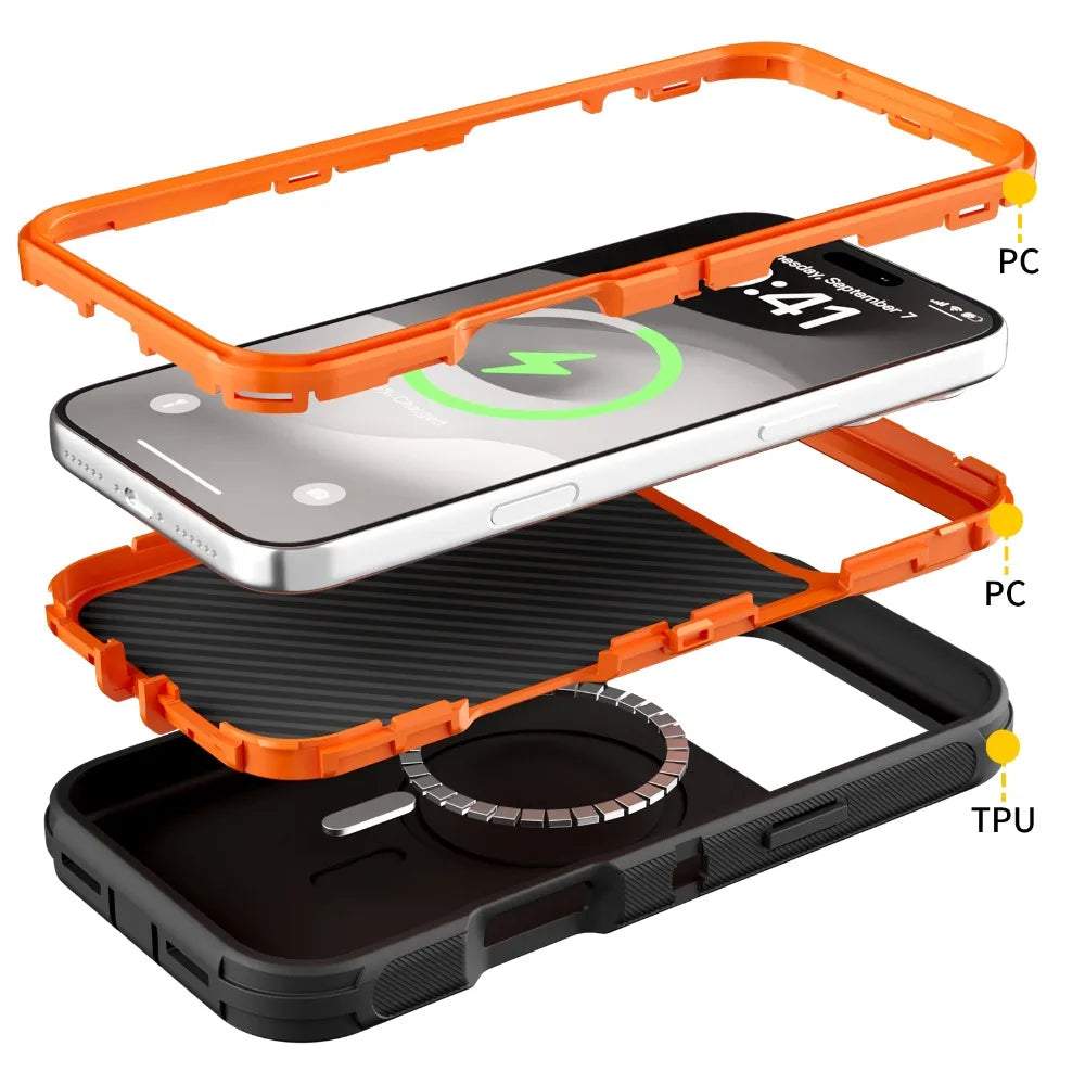 Rugged Armor OTT Defender Box Magnetic Phone Case For iPhone 18 Pro Max 17 Air 16 15 14 13 For Magsafe Shockproof Protect Cover
