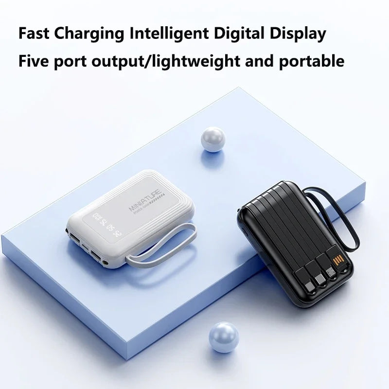 Lenovo Mini 500000mah Powerbank Super Fast Charging Led Digital Display 4 In 1 Built In Cables Power Bank For Iphone Samsung
