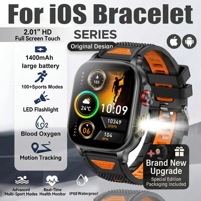 1400mAh Military Grade Smart Watch 200 Days Battery Life 5ATM Waterproof Bluetooth Call Alert LED Flashlight Sports Watches Men