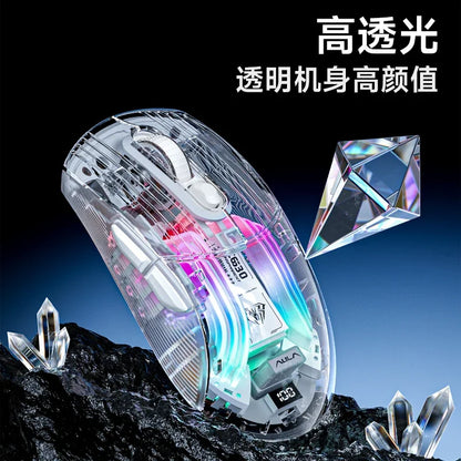 AULA SC630 Transparent Wireless Gaming Mouse Tri Mode Magnetic Charging Base RGB Lighting Battery Display For PC Gamer Office