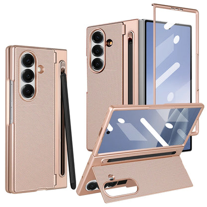 Hard PC Back Cover Phone Case for Galaxy Z Fold 7/6 with Touch Pen Included Kickstand Holder Phone Case with Screen Glass Film