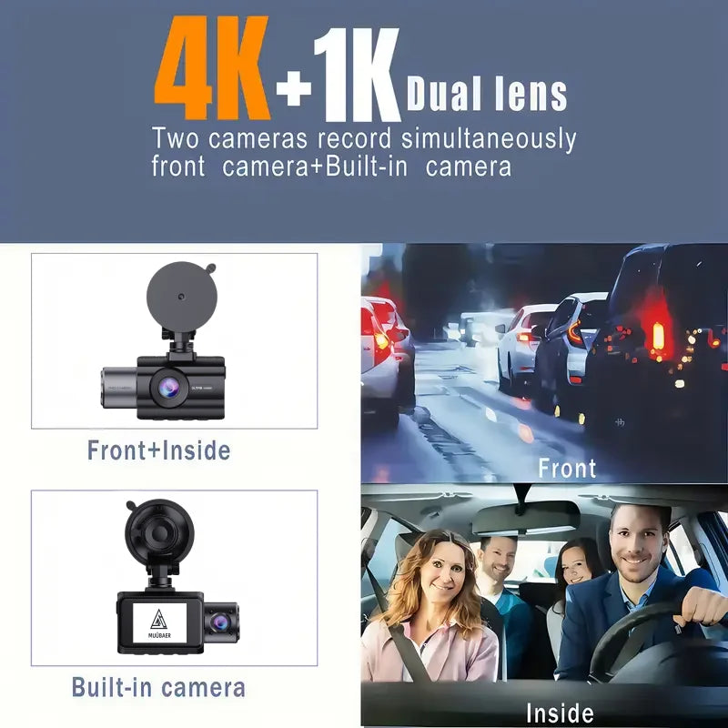 3 Channel Car DVR UHD 4K Dash Cam Three Way Camera DVRs Recorder Video Registrator Dashcam Camcorder Wiht 32G Card-Gift