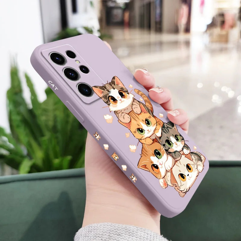 Cute Soft Cat Phone Case For Samsung Galaxy S25 S24 S23 S22 S21 S20 S10 S10E Ultra Plus FE Note 20 Ultra Plus Cover