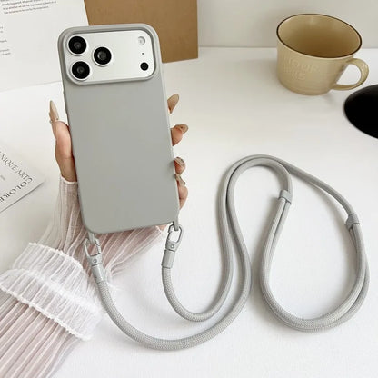Lanyard Case For iPhone 17 Pro Max 14 12 11 13 15 16 Plus 17 Air Candy Shockproof Crossbody Neck Cord Strap Soft Official Cover