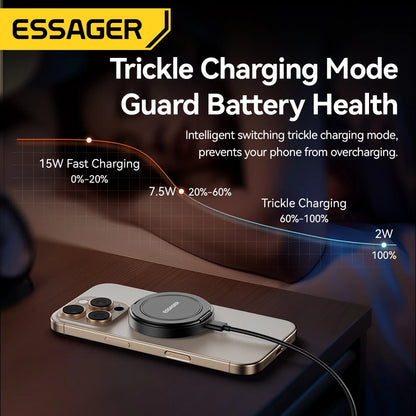 Essager Magnetic Wireless Charger 15W With Cable For iPhone 14 13 12 Pro Max Fast Wireless Charging For Samsung Xiaomi Earphones