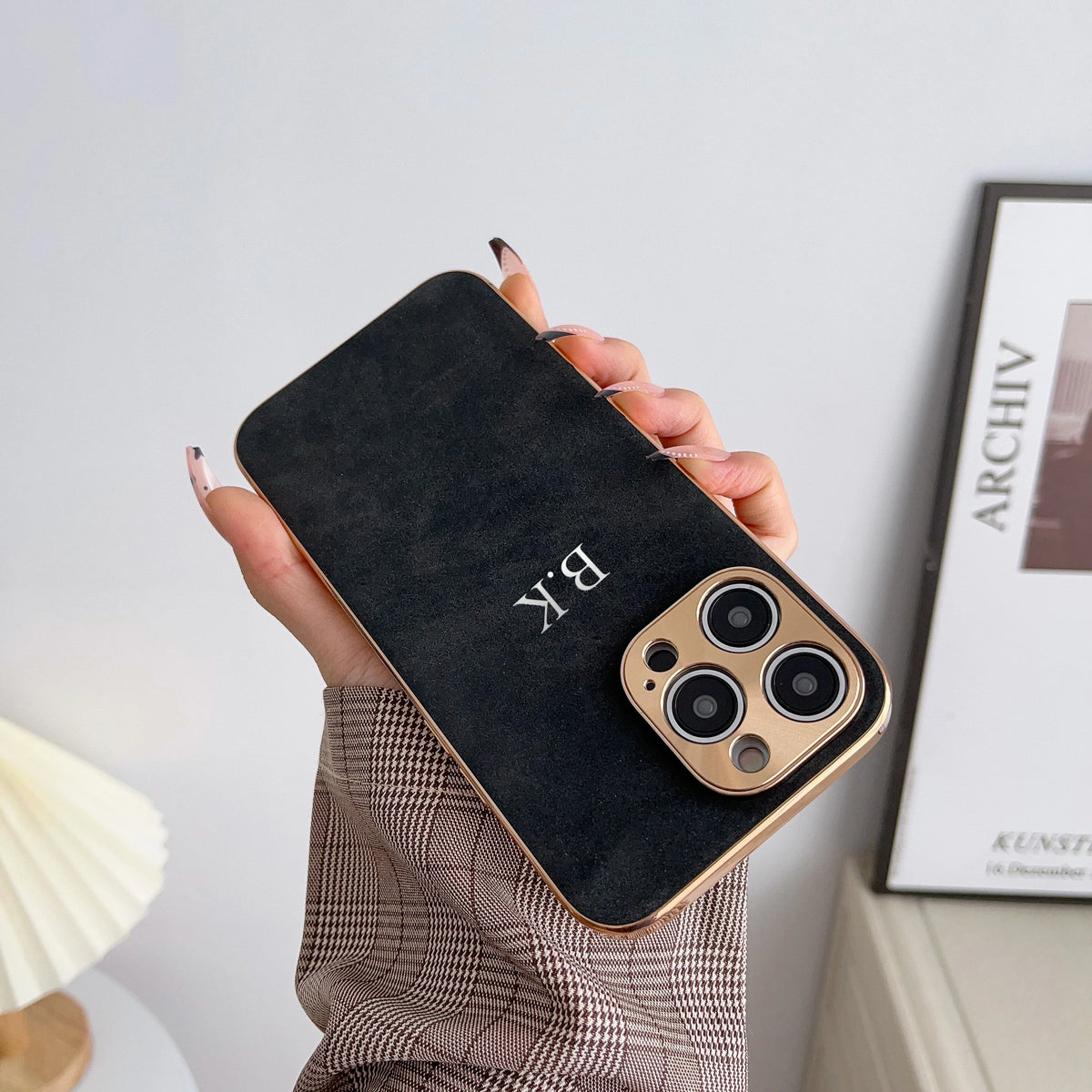 Leather Personalised Customized Name Case For Iphone 11 12 13 14 15 16 17 Pro Max 17 Air Plating Frame Lambskin Initials Cover