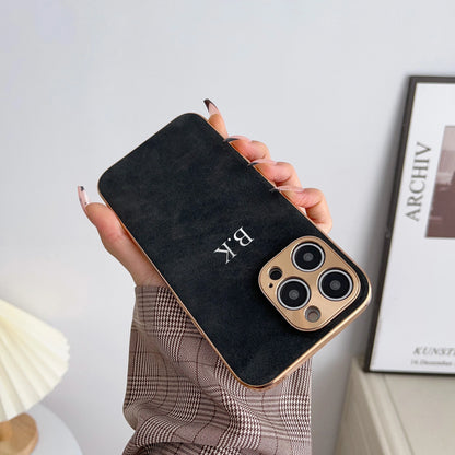 Leather Personalised Customized Name Case For Iphone 11 12 13 14 15 16 17 Pro Max 17 Air Plating Frame Lambskin Initials Cover
