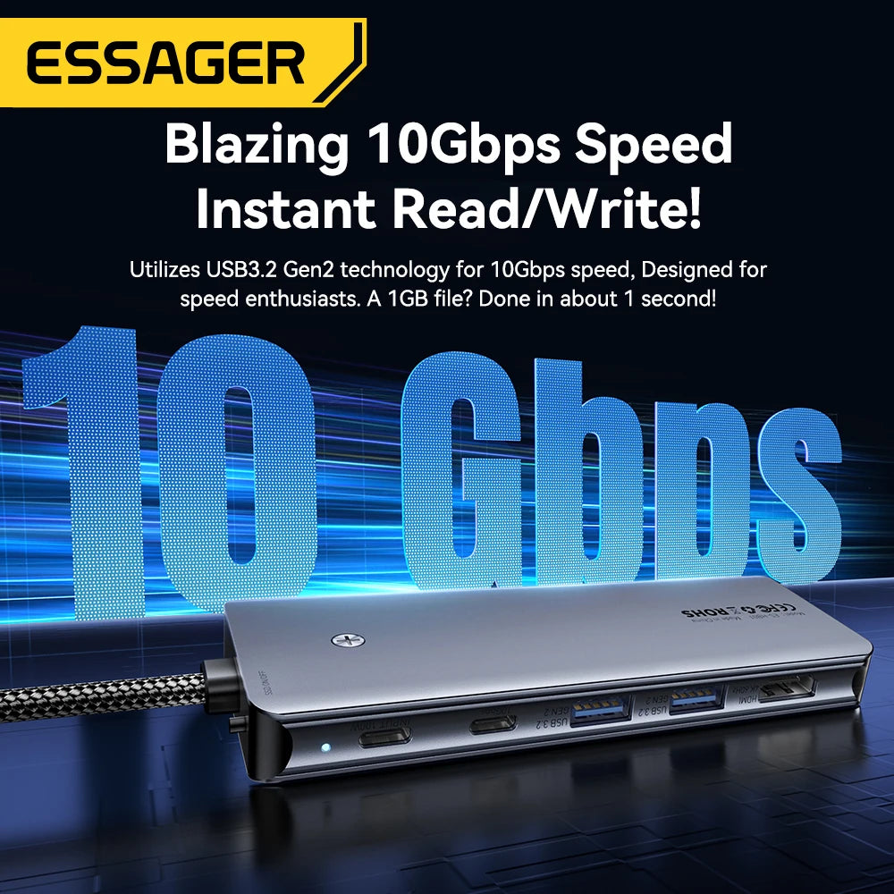 Essager USB C Hub With M.2 SSD Hard Disk Enclosure 6/7 in 1 PD100W USB3.2 10Gbps HDMI USB Type C Adapter for Macbook Pro Air PC
