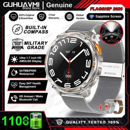 2026 New 1100mah AMOLED Smart Watch Men 170+Sport Fitness LED Flashlight IP69 Waterproof Bluetooth call GPS track Smartwatch iOS