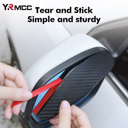 2PCS Car Carbon Fiber Sun Visor Shade Cover Universal Rearview Mirror Rain Eyebrow for Cars Safe Driving Decorate Accessories