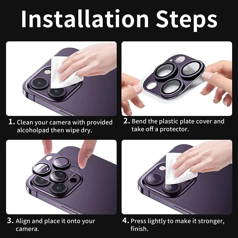 Tempered Glass Metal Camera Lens Protector for Apple iPhone 14 15 16 17 Pro Max Easy Install Camera Lens Protector Case