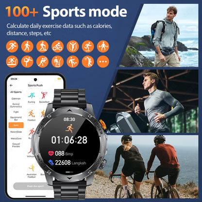 LIGE New Military Outdoor Sport Smart Watch Men Flashlight IP68 Waterproof 1.7" HD Wireless Call Smartwatch 1000mAh Big Battery