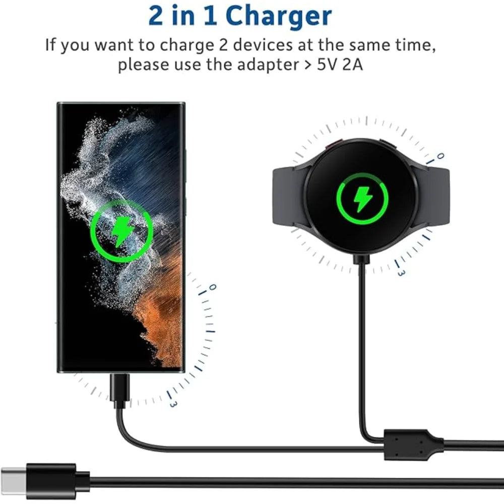 USB 2-in-1 Replacement Charger for Samsung Galaxy Watch Ultra/8/7/6/6 Classic/5 Pro USB-C Smartwatch and Phone Charger