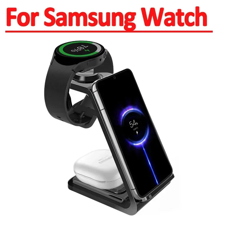 Fast Wireless Charger Stand For iPhone 17 16 15 14 Samsung S24 S23 Apple Watch 8/7 Samsung Galaxy 6/5 3 In 1 Charging Station