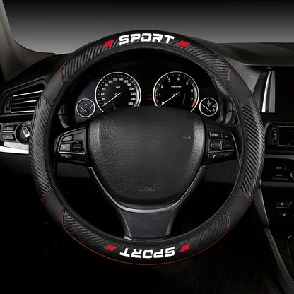1Pc 14.96 Inch 4-Segment PU Carbon Fiber Splicing Steering Wheel Cover Non-Elastic Inner Ring Auto Handle Protector Accessory