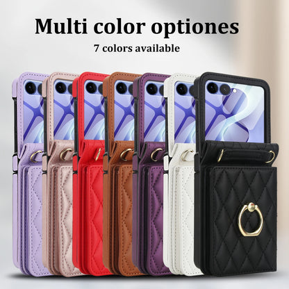 Crossbody Lanyard Leather Wallet Ring Holder Phone Case With Mirror Film For Samsung Galaxy Z Flip 8 7 6 5 4 3 Pocket Back Cover