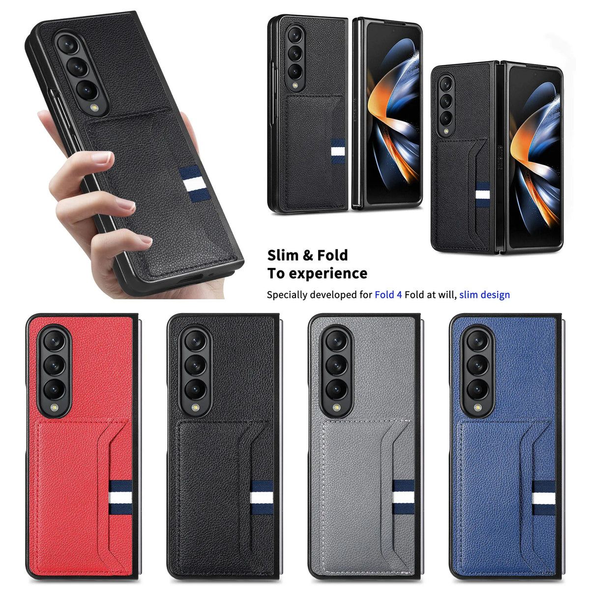 Leather Card Slot Folding Case for Samsung Galaxy Z Fold 8 ultra 7 6 5 4 fold8 fold7 fold6 fold5 Fold3 Fold4 Fold 3 2 Fold2 Capa