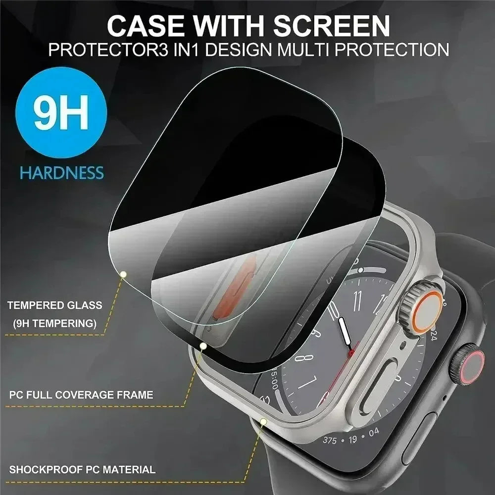 Case For apple watch Apple Watch Series9/8/7/6/5/4 SE 44 45 41 40mm change to Ultra Privacy Tempered Glass Screen Protector case