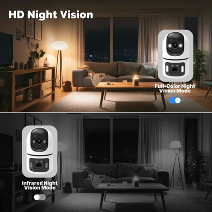 WiFi Indoor Smart Camera 8MP 2 Screen 2 Lens Color Night Vision Cameras Motion Detection Baby Monitor Two-Way Audio Pet CCTV Cam