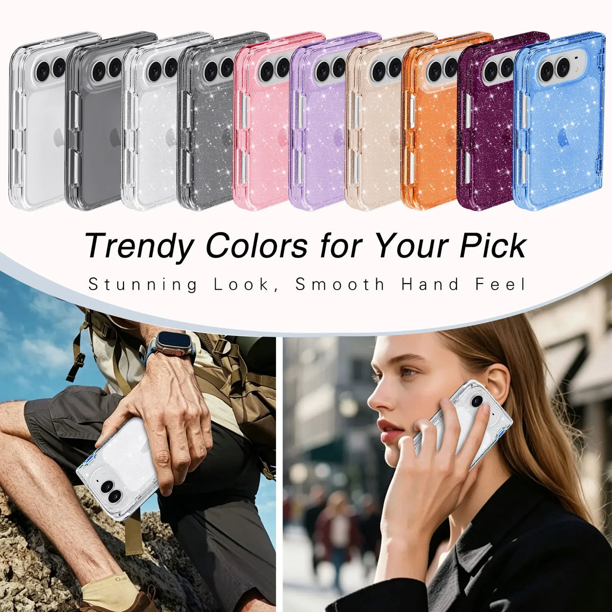 For IPhone Duo Fashion Transparent Glitter Acrylic Phone Case for IPhone Duo 18 Fold Shockproof Axis Protection Slim Fit Cover