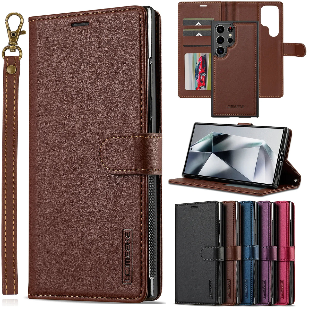 Leather Case for Samsung Galaxy S26 S25 Edge S24 Ultra S23 S22 Plus S21 FE A17 A16 A36 A56 A15 A35 A55 Magnetic Flip Wallet